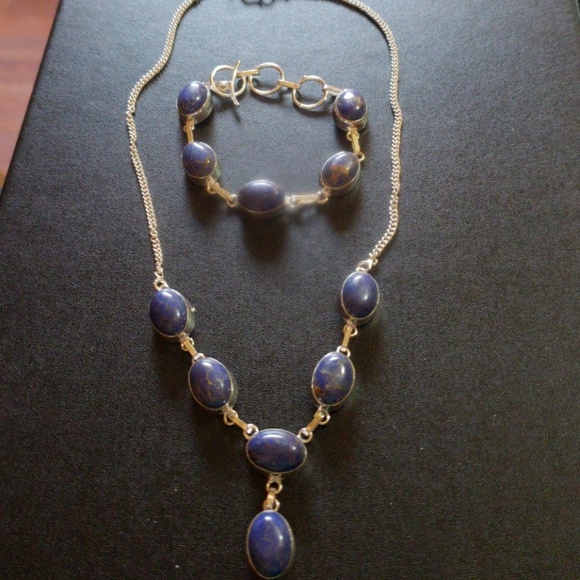Handcrafted Lapis Lazuli Necklace Bracelet set - Picture 1 of 7